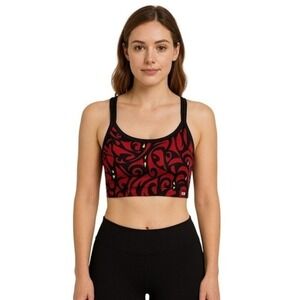 Danskin Retro Athleisure Black & Red Moisture Wicking Sports Bra‎ with Edge M